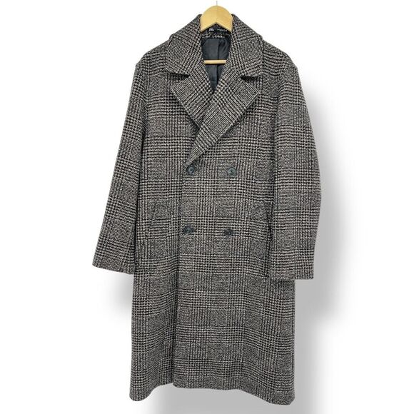 ZARA WOMEN WOOL BLEND OVERSIZED LONG COAT HOUNDSTOOTH CHECK GRAY SMALL - Picture 1 of 14